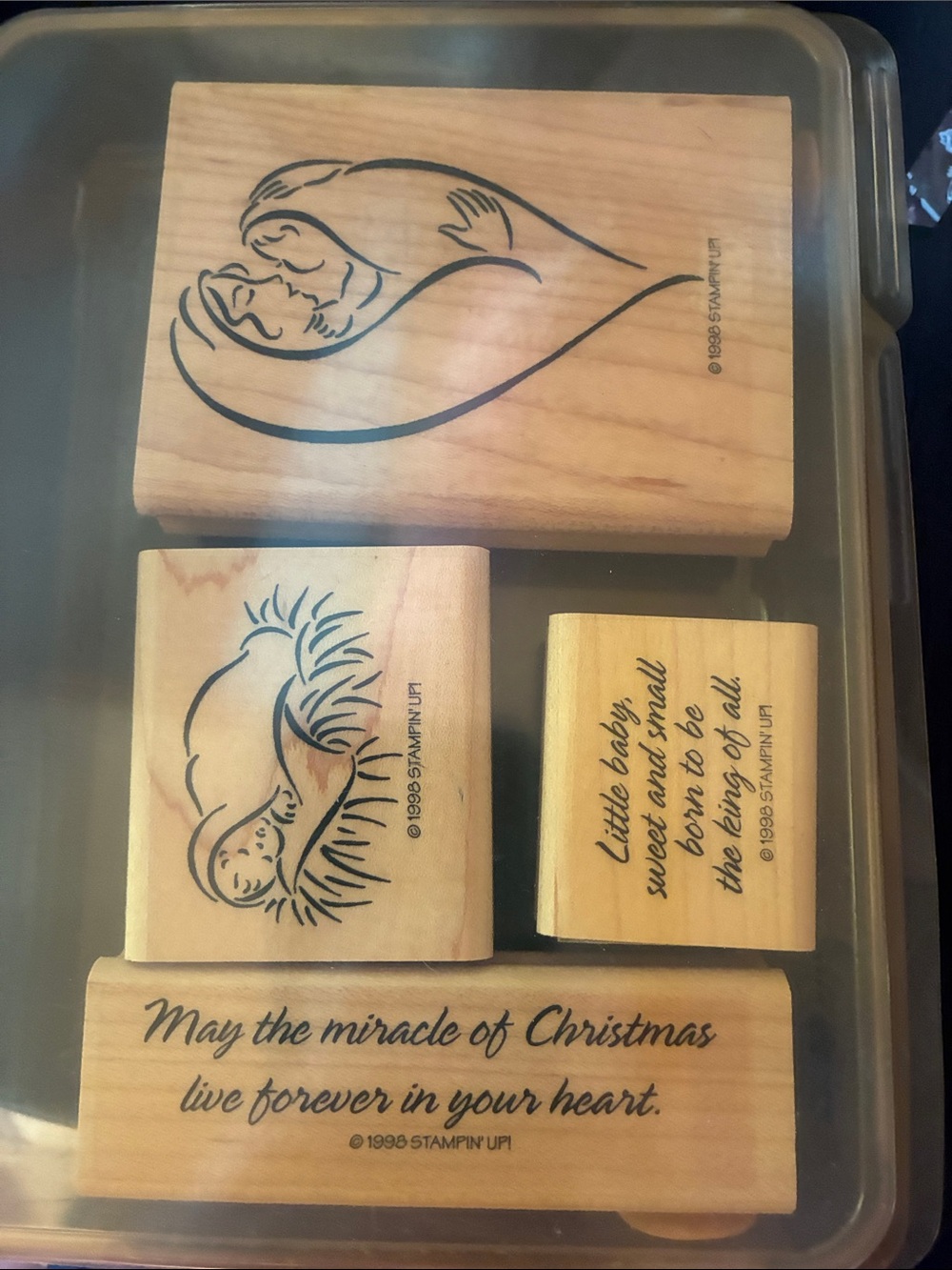 Stampin' Up! Wooden Nativity and Sentiment Stamp Set - Natural Wood, Black Print
